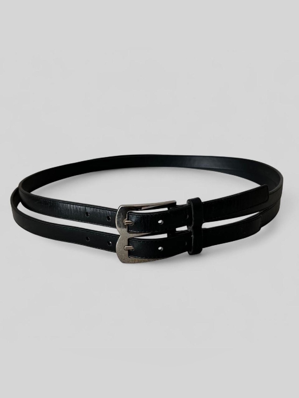 Y2K Via Spiga Black Italian Leather Double Strap Belt Size Large W 34"-38"